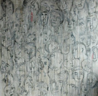 &quot;Mil caras&quot;, mixta s / t, 150 x 150 cm.