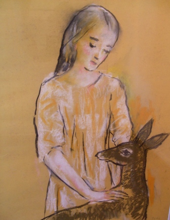 &quot;Niña con ciervo&quot; (1966-67), mixta s / p. 63 x 49 cm.