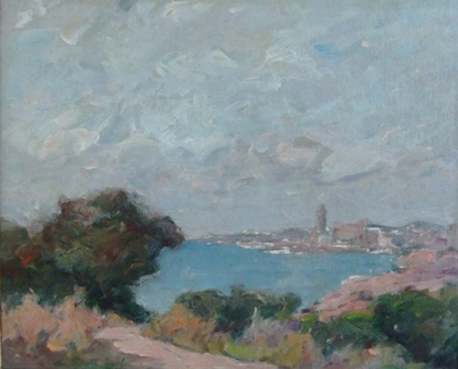 &quot;Vista de Sitges&quot;, óleo s / t, 34 x 42 cm.