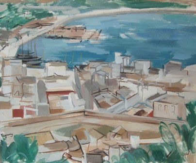 &quot;Vista de Ibiza&quot;, óleo s / t, 54 x 65 cm.