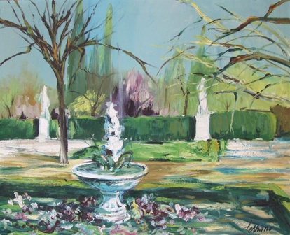 &quot;Fuente en el parque de la Ciudadella&quot;, óleo s / t, 65 x 81 cm.