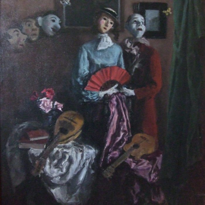 306. SISQUELLA_Comediantes con máscaras_óleo s tela_100 x 82 cm.__